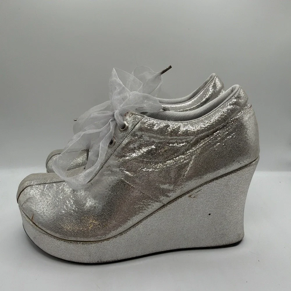 Grezzo Model 2000 Silver Metallic Wedge Platform Bridal Gala Sz 40 US 9.5 -10